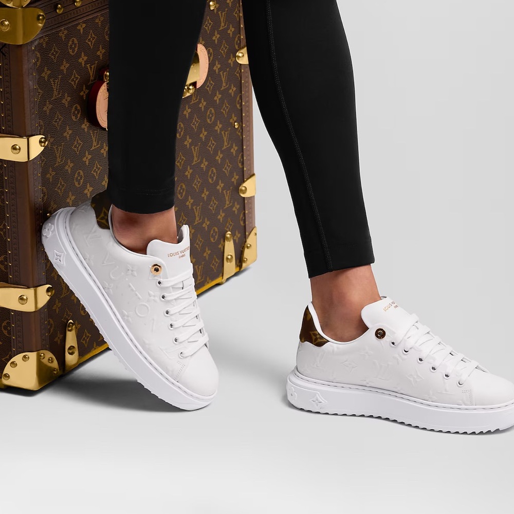Louis Vuitton Lambskin Embossed Monogram Time Out Sneakers 37 White